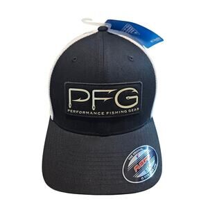 PFG Columbia Hat Cap Men Sz S/M Logo Fitted Black White FlexFit Fishing Outdoors